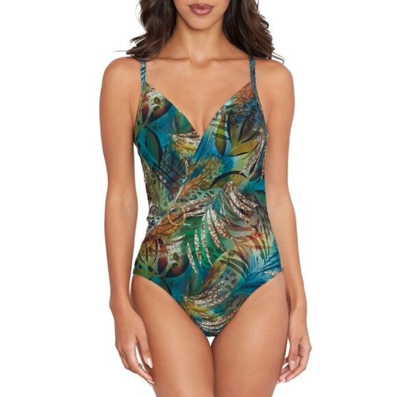 AMORESSA-MIRACLESUIT 'Cameroon Ulyana' Tropical Leopard 1-Piece Swimsuit, Multi - Picture 1 of 3
